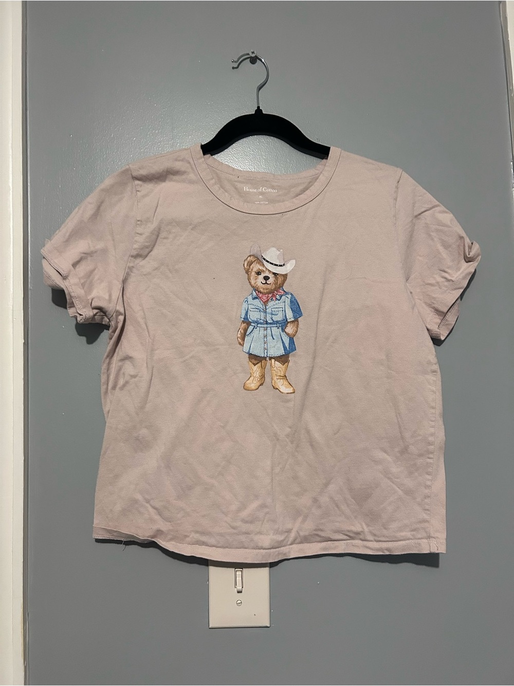& Other Stories Light Pink Tee with Cowboy Bear Patch